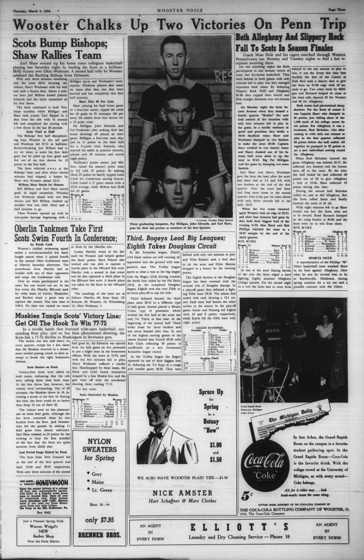 Front page of The Wooster Voice newspaper from March 9, 1950